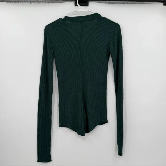 Intimately Free People waffle-knit button down green long sleeve shirt small - Picture 2 of 4